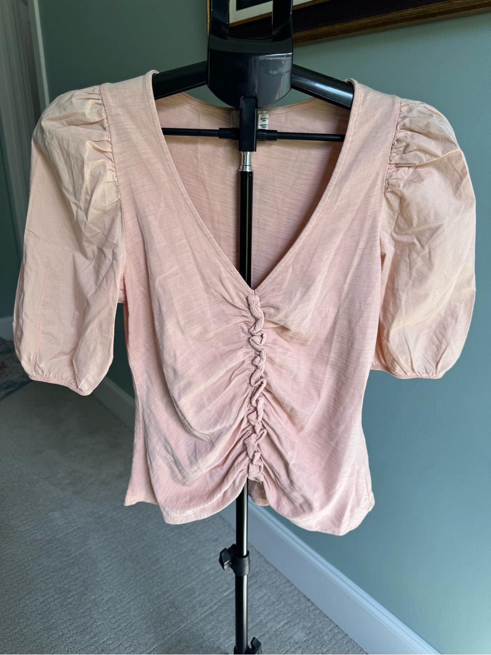 Nation LTD Ruched Front Puff Sleeve Top Blush Pink Size S